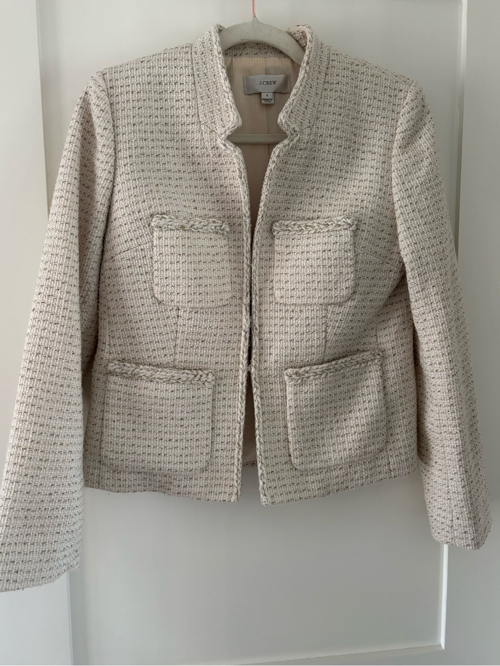 J. Crew Metallic Cream Tweed Lady Jacket  Blazer textured elegant neutral sz 2